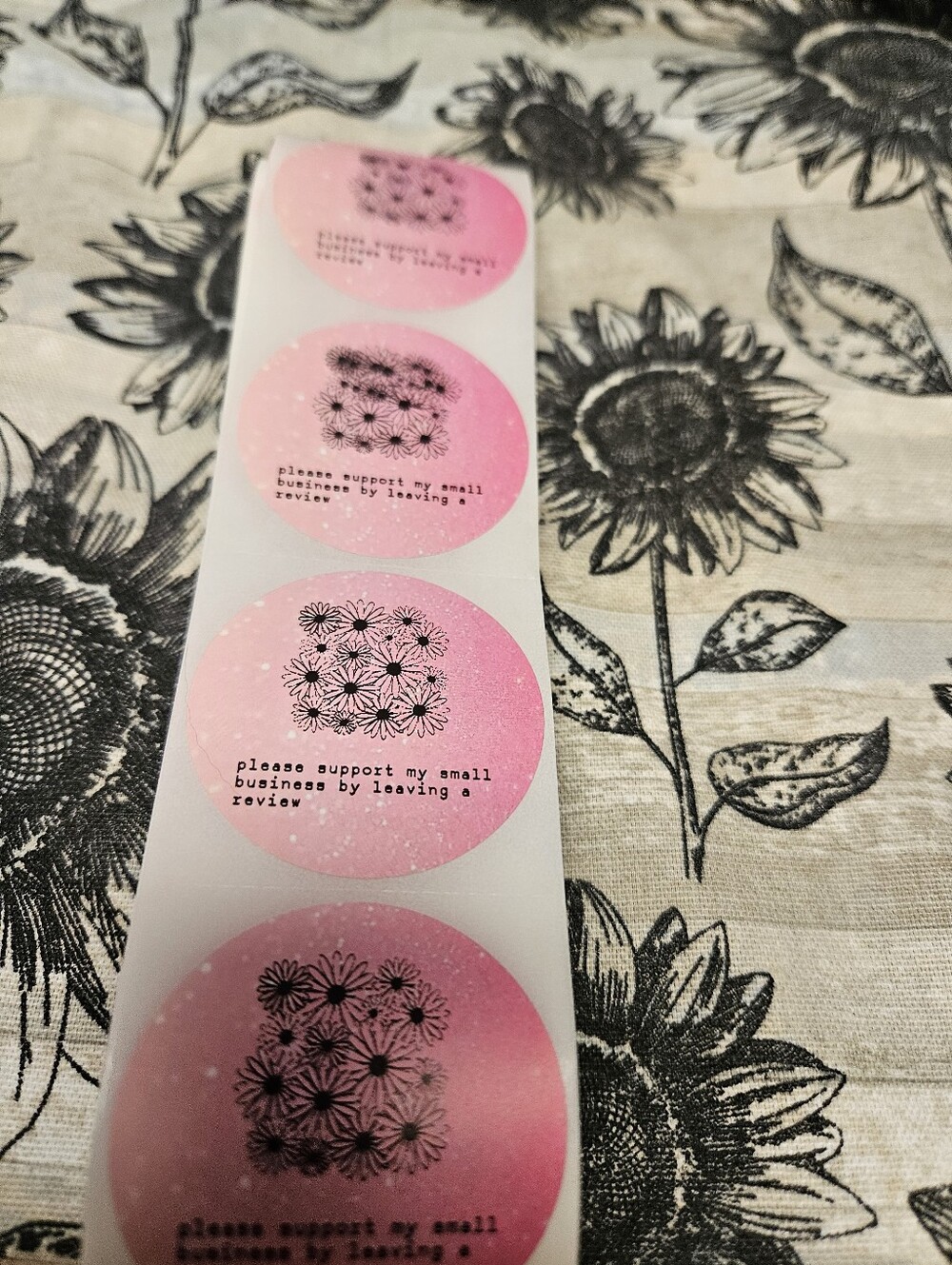 Hand Crafted Pink and Black Floral Review Stickers